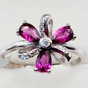 Natural Purple Garnet Flower 925 Sterling Silver Ring